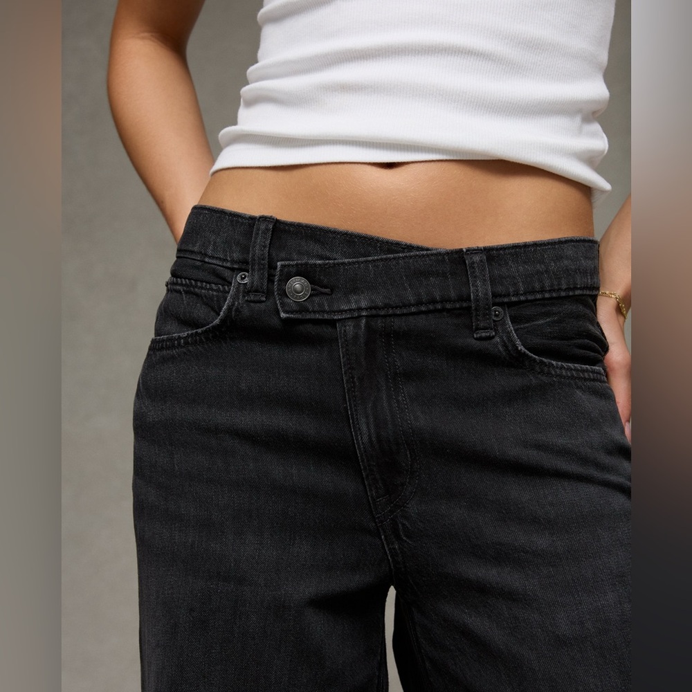 AE Dreamy Drape Strigid Low Rise Ultra Wide Leg Jean Black Size 20 - Picture 4 of 8